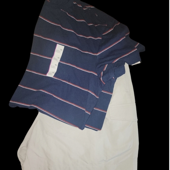 Mens Navy Striped Goodfellow T-Shirt and Original Use Grey Cargo Shorts Set XXL - Picture 8 of 8